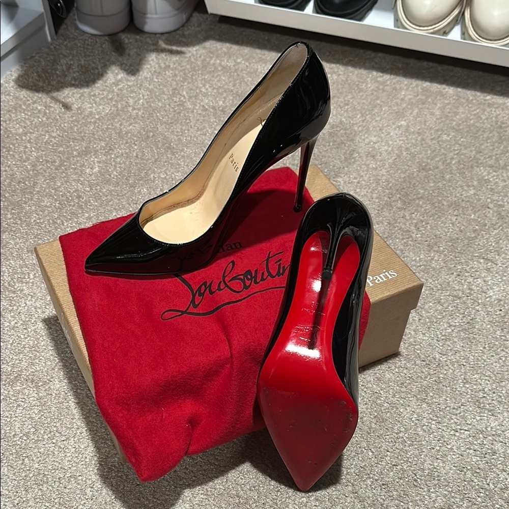 Christian Louboutin Black and Red Stiletto Heels-Pigalle Follies 100 Patent